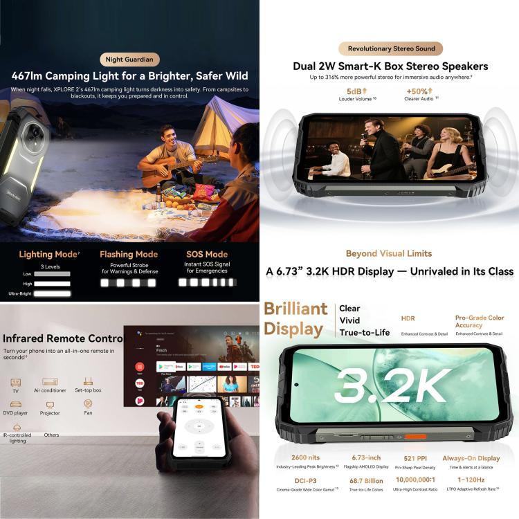 Blackview XPLORE 2, 12GB+256GB, จอ 6.73 นิ้ว Android 15 Dimensity 8300 MT6897 Octa Core, เครือข่าย: 5G, OTG, NFC, XPLORE 2, 12GB+256GB