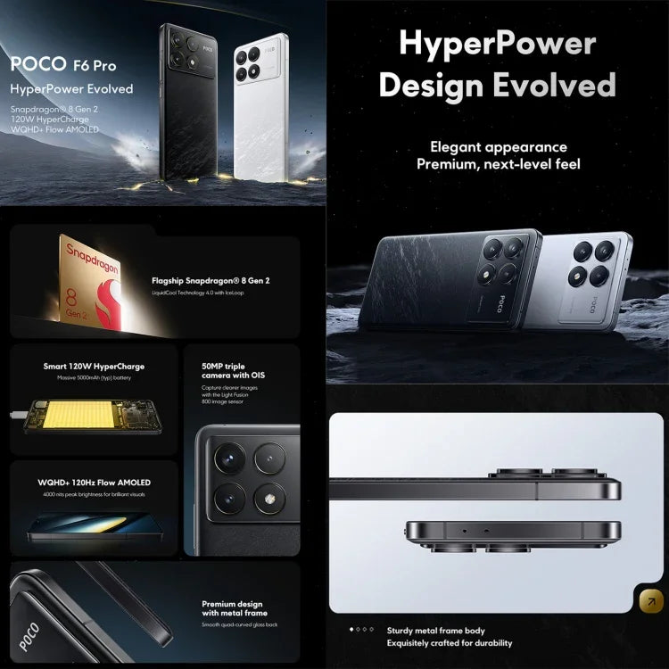 Xiaomi POCO F6 Pro Global, 12GB+512GB, สแกนลายนิ้วมือบนหน้าจอ, 6.67 นิ้ว Xiaomi HyperOS Snapdragon 8 Gen 2 Octa Core 3.19GHz, NFC, เครือข่าย: 5G, 12GB+512GB