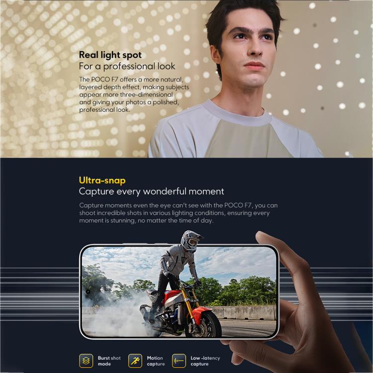 Xiaomi POCO F7 Global, 12GB+256GB, สแกนลายนิ้วมือบนหน้าจอ, 6.83 นิ้ว Xiaomi HyperOS 2 Snapdragon 8s Gen 4 Octa Core, NFC, เครือข่าย: 5G, 12GB+256GB