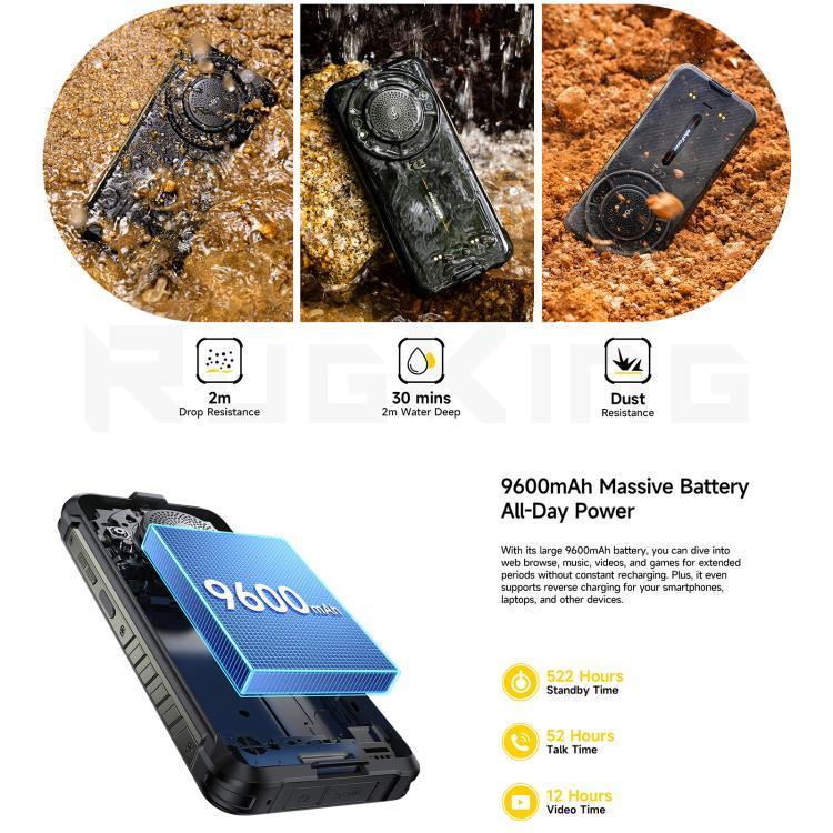 Ulefone RugKing, 8GB+256GB, โทรศัพท์กันน้ำกันฝุ่น IP68/IP69K, 5.99 นิ้ว Android 15 Unisoc T7255 Octa Core, เครือข่าย: 4G, NFC, OTG, RugKing, 8GB+256GB
