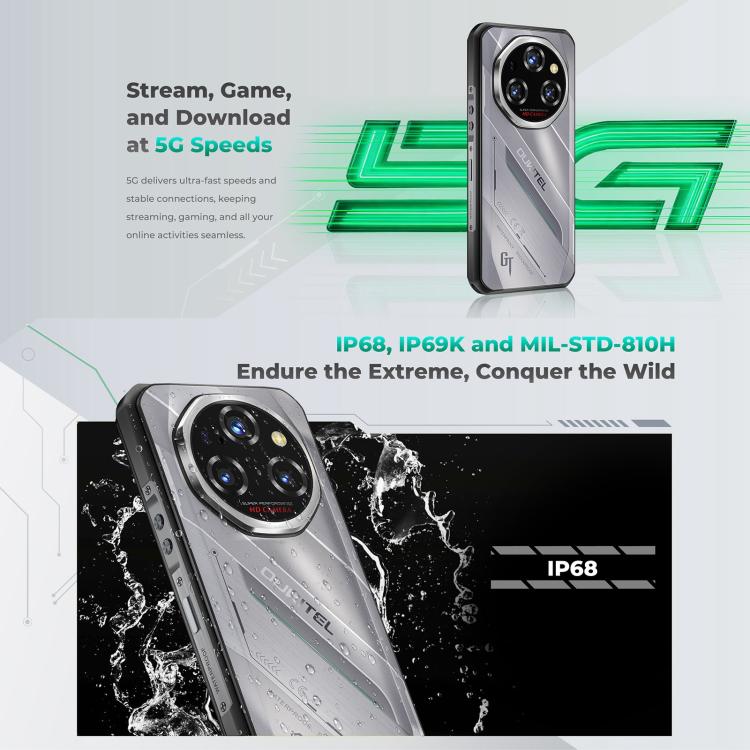 Oukitel WP62 โทรศัพท์กันกระแทก, 16GB+512GB, กล้อง 108MP, สแกนลายนิ้วมือ, 6.6 นิ้ว Android 15 MediaTek Dimensity 7025 Octa Core, NFC, OTG, เครือข่าย: 5G, 16GB+512GB