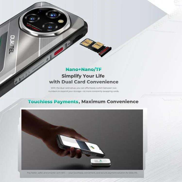 Oukitel WP62 โทรศัพท์กันกระแทก, 12GB+512GB, กล้อง 108MP, สแกนลายนิ้วมือ, 6.6 นิ้ว Android 15 MediaTek Dimensity 7025 Octa Core, NFC, OTG, เครือข่าย: 5G, 12GB+512GB