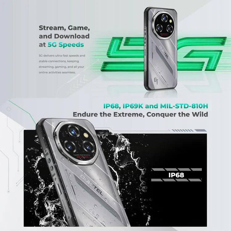 Oukitel WP62 โทรศัพท์กันกระแทก, 12GB+512GB, กล้อง 108MP, สแกนลายนิ้วมือ, 6.6 นิ้ว Android 15 MediaTek Dimensity 7025 Octa Core, NFC, OTG, เครือข่าย: 5G, 12GB+512GB