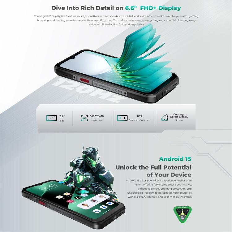 Oukitel WP62 โทรศัพท์กันกระแทก, 8GB+256GB, กล้อง 108MP, สแกนลายนิ้วมือ, 6.6 นิ้ว Android 15 MediaTek Dimensity 7025 Octa Core, NFC, OTG, เครือข่าย: 5G, 8GB+256GB