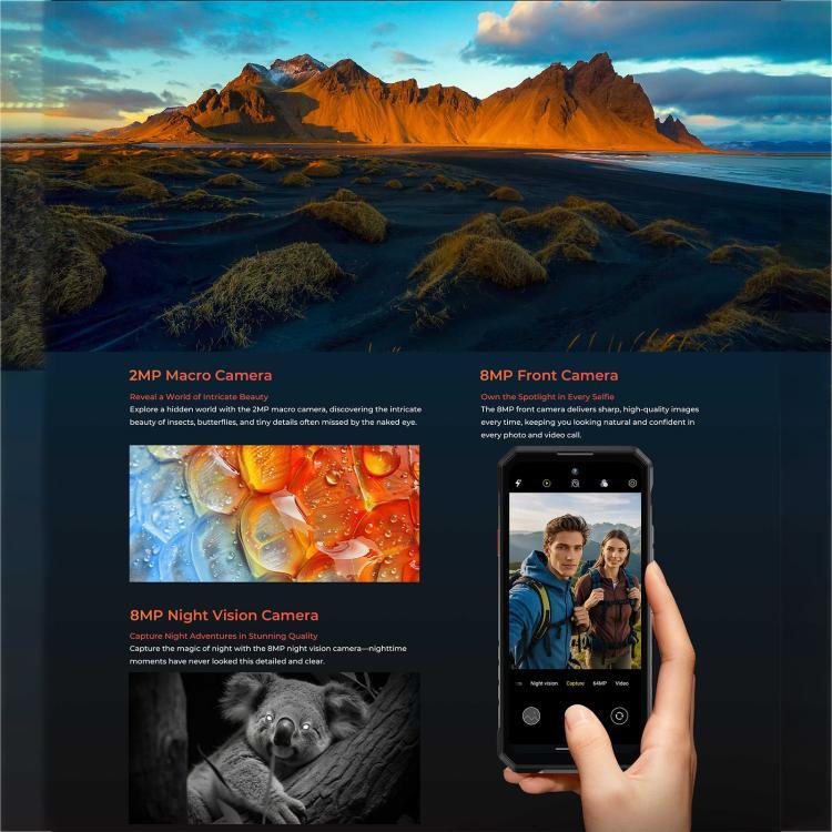 Oukitel WP58 Pro โทรศัพท์กันกระแทก, 8GB+512GB, สแกนลายนิ้วมือด้านข้าง, 6.7 นิ้ว Android 15 UMS9621S Octa Core, NFC, OTG, เครือข่าย: 5G, 8GB+512GB