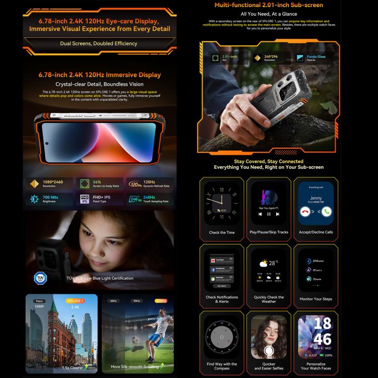 Blackview XPLORE 1, 16GB+512GB, 6.78 นิ้ว Android 15 Dimensity 7050 MT8791V/HZA Octa Core, เครือข่าย: 5G, OTG, NFC, XPLORE 1 16GB+512GB