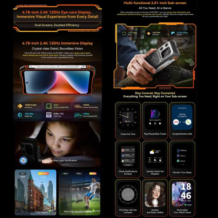 Blackview XPLORE 1, 12GB+256GB, 6.78 นิ้ว Android 15 Dimensity 7050 MT8791V/HZA Octa Core, เครือข่าย: 5G, OTG, NFC, XPLORE 1 12GB+256GB