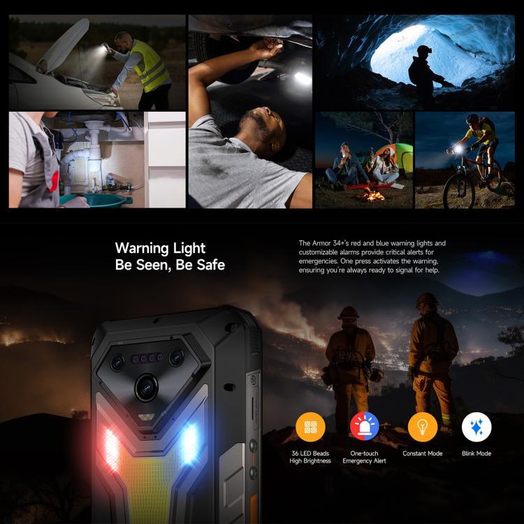 Ulefone Armor 34+, 16GB+512GB, มองเห็นในที่มืด, โทรศัพท์กันน้ำกันฝุ่น IP68/IP69K, 6.95 นิ้ว Android 15 MediaTek Dimensity 7400X Octa Core, เครือข่าย: 5G, NFC, OTG, Armor 34+
