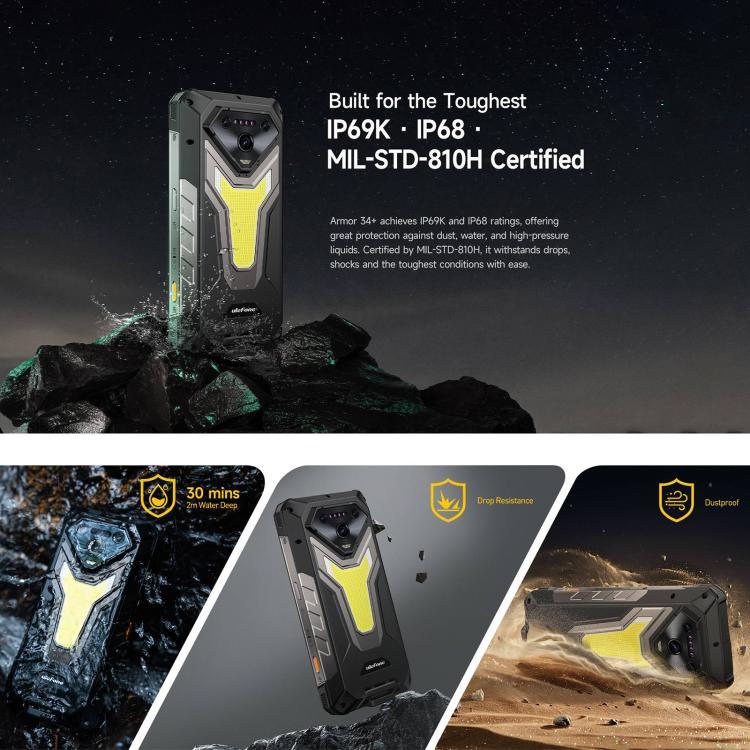 Ulefone Armor 34+, 16GB+512GB, มองเห็นในที่มืด, โทรศัพท์กันน้ำกันฝุ่น IP68/IP69K, 6.95 นิ้ว Android 15 MediaTek Dimensity 7400X Octa Core, เครือข่าย: 5G, NFC, OTG, Armor 34+