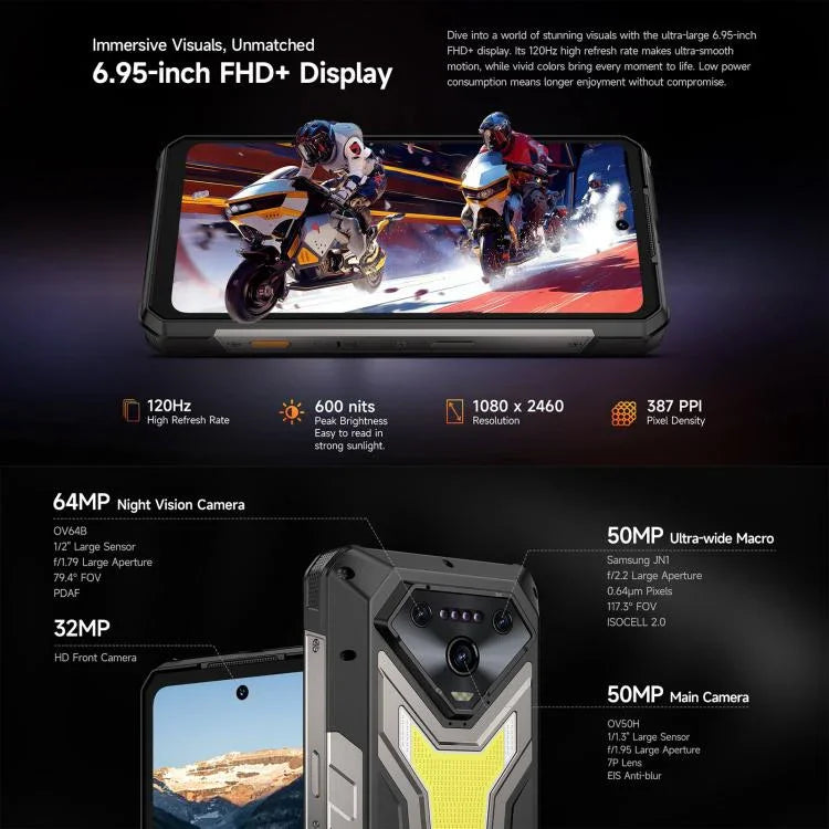 Ulefone Armor 34+, 16GB+512GB, มองเห็นในที่มืด, โทรศัพท์กันน้ำกันฝุ่น IP68/IP69K, 6.95 นิ้ว Android 15 MediaTek Dimensity 7400X Octa Core, เครือข่าย: 5G, NFC, OTG, Armor 34+