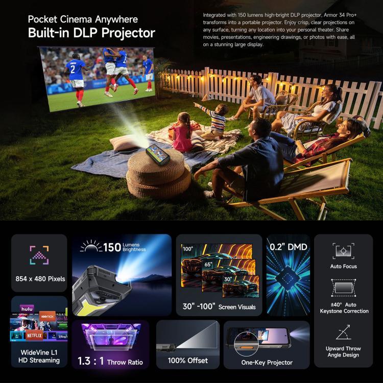 Ulefone Armor 34 Pro+ โปรเจคเตอร์, 16GB+512GB, มองเห็นในที่มืด, โทรศัพท์กันน้ำกันฝุ่น IP68/IP69K, 6.95 นิ้ว Android 15 MediaTek Dimensity 7400X Octa Core, เครือข่าย: 5G, NFC, OTG, Armor 34 Pro+