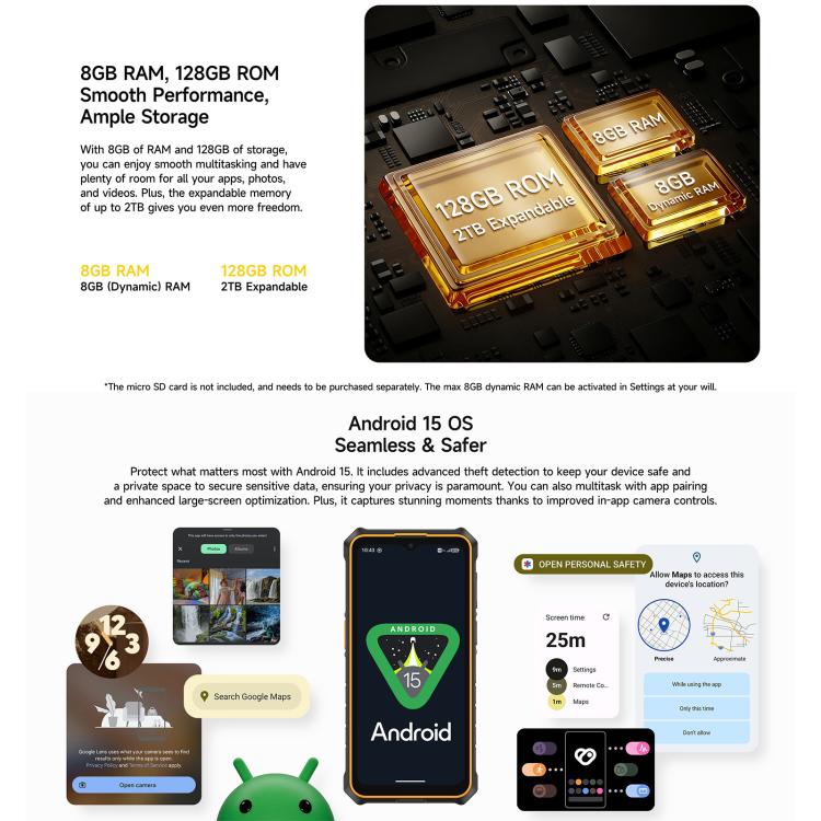 Ulefone RugKing 3 Pro, 8GB+128GB, โทรศัพท์กันน้ำกันฝุ่น IP68/IP69K, 6.56 นิ้ว Android 15 Unisoc T7250 Octa Core, เครือข่าย: 4G, NFC, OTG, RugKing 3 Pro, RugKing 3 Pro, 8GB+128GB