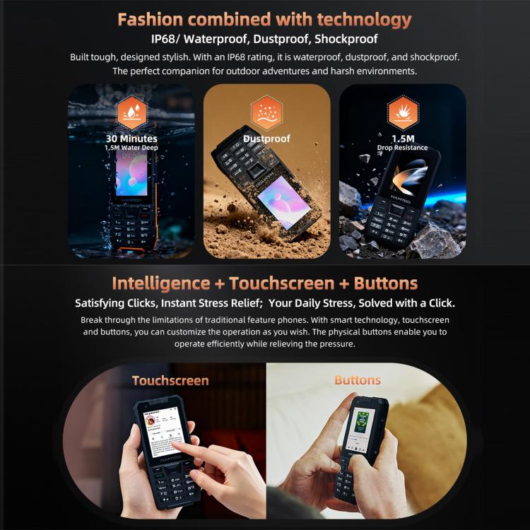 HAMTOD H6 โทรศัพท์กันกระแทก, 3GB+32GB, 2.83 นิ้ว Android 11 UNISOC SC9832E Quad-core, เครือข่าย: 4G, VoLTE, SOS