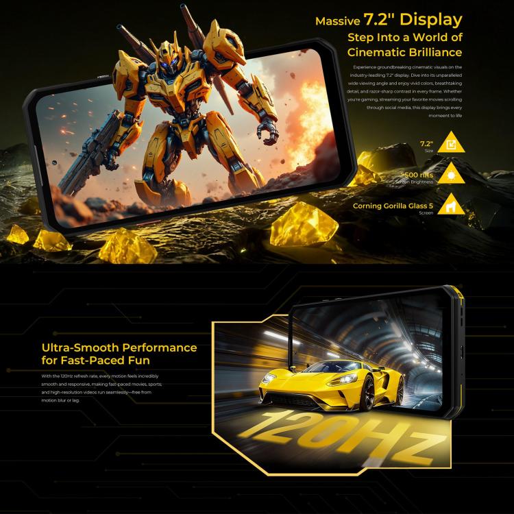 โทรศัพท์ Oukitel WP60 ทนทาน, 8GB+256GB, กล้องมองกลางคืน, กล้อง 108MP, สแกนลายนิ้วมือด้านข้าง, 7.2 นิ้ว Android 15 MediaTek Dimensity 7025 Octa Core, NFC, OTG, เครือข่าย: 5G, 8GB+256GB