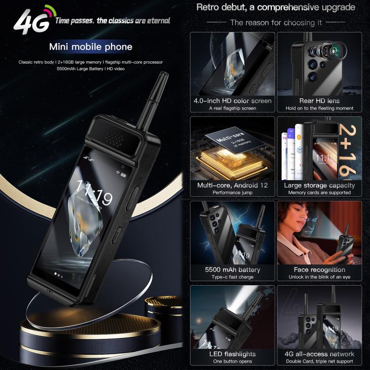 SOYES W88 Pro, 4GB+64GB, แบตเตอรี่ 4600mAh, 4.0 นิ้ว Android 12 MTK6739CW Quad Core, เครือข่าย: 4G, OTG, ซิมคู่, W88 Pro, 4GB+64GB