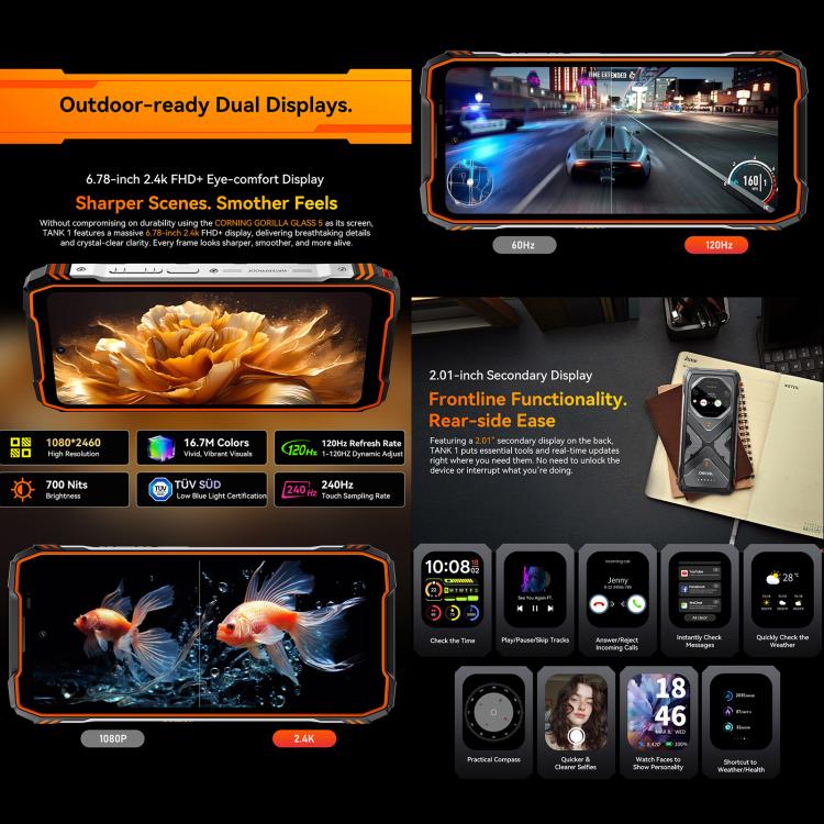 Blackview Oscal TANK 1, 12GB+256GB, 6.78 นิ้ว Android 15 DokeOS 4.2 Mediatek Dimensity 7050 Octa Core, เครือข่าย: 5G, OTG, NFC, 12GB+256GB