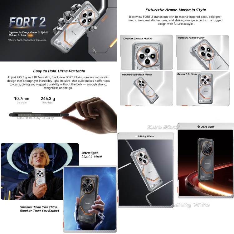 Blackview FORT 2 โทรศัพท์กันกระแทก, 8GB+128GB, 6.56 นิ้ว Android 15 MediaTek MT6769V/CB Helio G81 Octa Core, เครือข่าย: 4G, OTG, NFC, 8GB+128GB