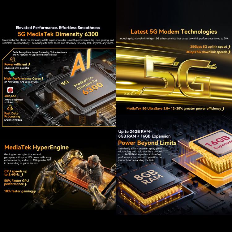 Blackview BL7000 โทรศัพท์กันกระแทก, 8GB+512GB, 6.78 นิ้ว Android 15 MediaTek Dimensity 6300 Octa Core, เครือข่าย: 5G, NFC, OTG, 8GB+512GB