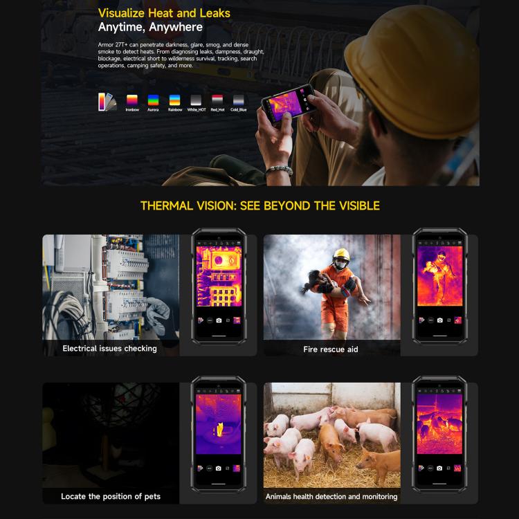 โทรศัพท์กันกระแทก Ulefone Armor 27T+, 12GB+256GB, กล้องถ่ายภาพความร้อน, กล้องมองกลางคืน, แบตเตอรี่ 10600mAh, 6.78 นิ้ว Android 14 MediaTek Helio G99 Octa Core, เครือข่าย: 4G, NFC, OTG, Armor 27T+