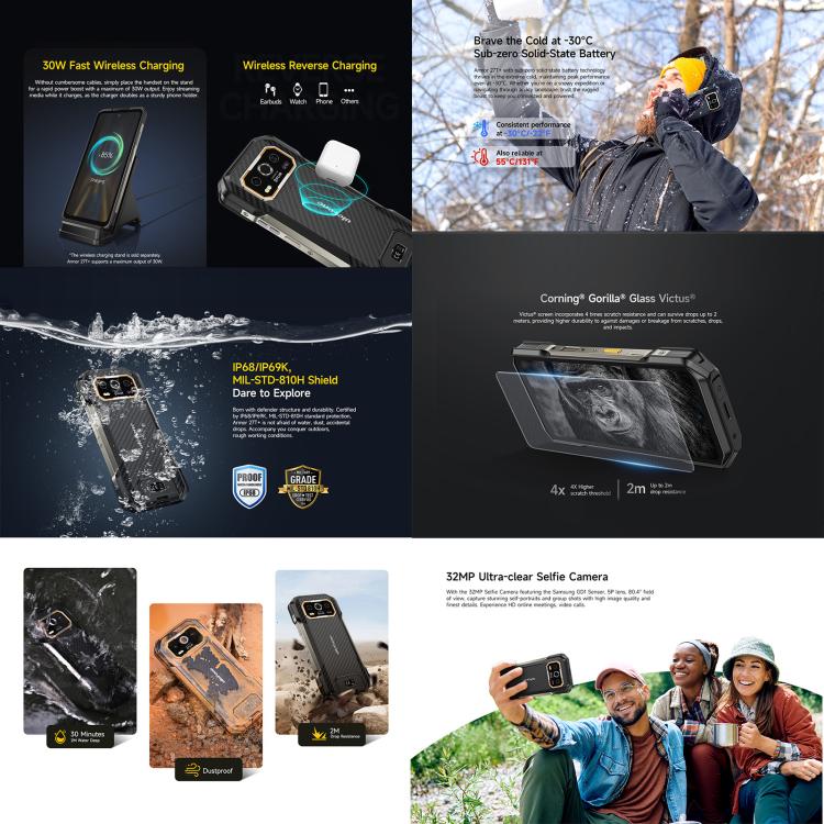 โทรศัพท์กันกระแทก Ulefone Armor 27T+, 12GB+256GB, กล้องถ่ายภาพความร้อน, กล้องมองกลางคืน, แบตเตอรี่ 10600mAh, 6.78 นิ้ว Android 14 MediaTek Helio G99 Octa Core, เครือข่าย: 4G, NFC, OTG, Armor 27T+