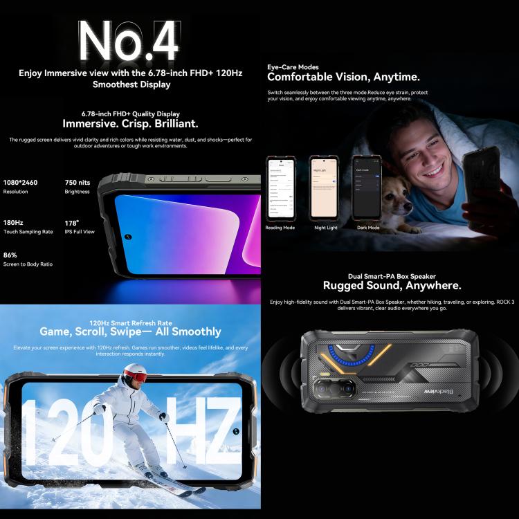 Blackview ROCK 3 โทรศัพท์กันกระแทก, กล้องถ่ายภาพความร้อน, 8GB+256GB, 6.78 นิ้ว Android 16 MT8781 Helio G100 Octa Core, เครือข่าย: 4G, OTG, NFC