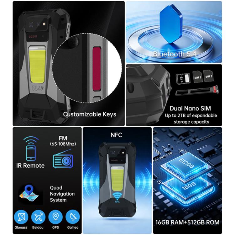 โทรศัพท์กันกระแทก Unihertz 8849Tank X Projector, 16GB+512GB, สแกนลายนิ้วมือด้านข้าง, กล้องมองกลางคืน, 6.78 นิ้ว Android 15 MediaTek Dimensity 8200 Octa Core, เครือข่าย: 5G, NFC, Tank X 16GB+512GB