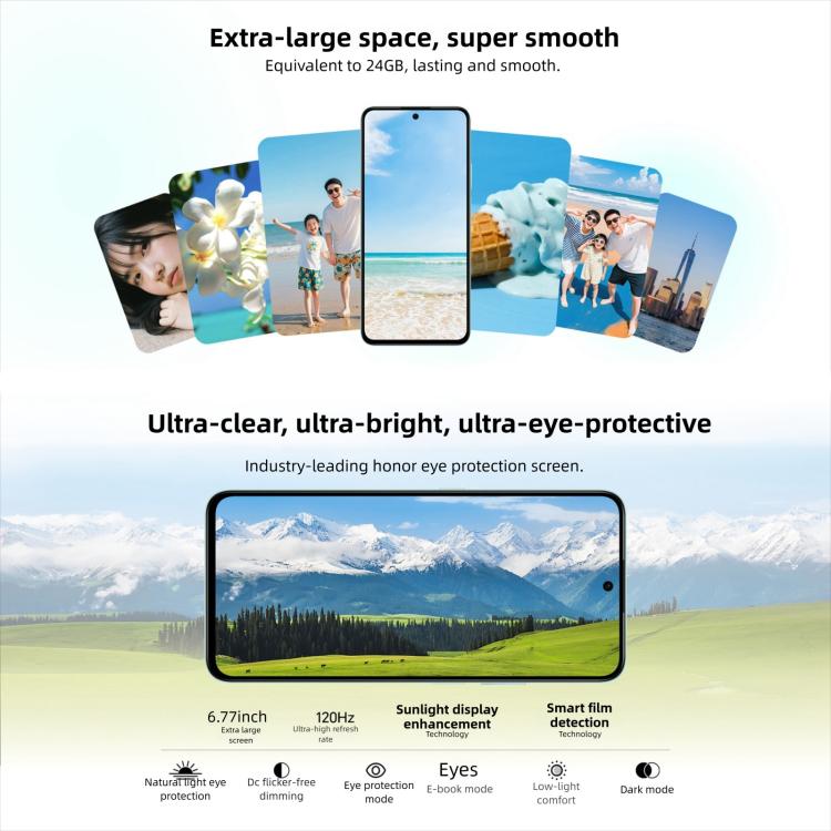 Honor Play10T, 8GB+128GB, สแกนลายนิ้วมือด้านข้าง, 6.8 นิ้ว Android 15 Magic OS 9.0 Snapdragon 6s Gen 3 Octa Core, เครือข่าย: 5G, 8GB+128GB