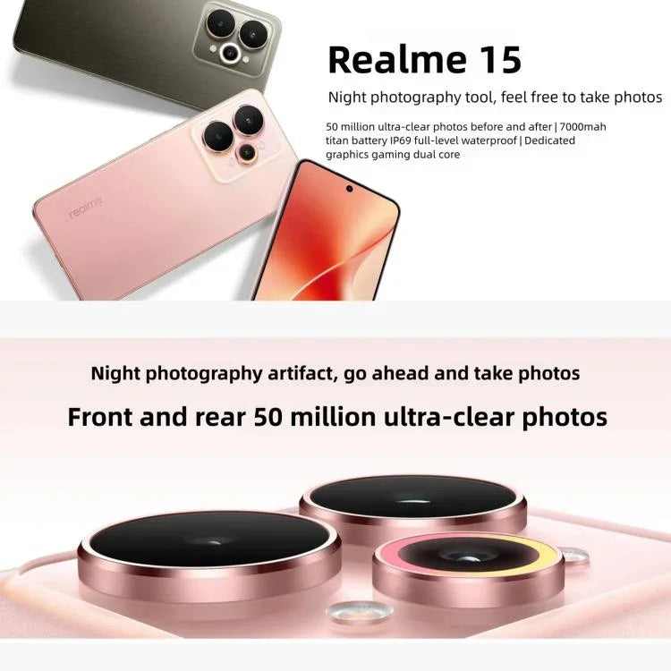Realme 15, 8GB+256GB, 6.77 นิ้ว Realme UI 6.0 Android 15 MediaTek Dimensity 7300+ Octa Core, NFC, เครือข่าย: 5G, 8GB+256GB