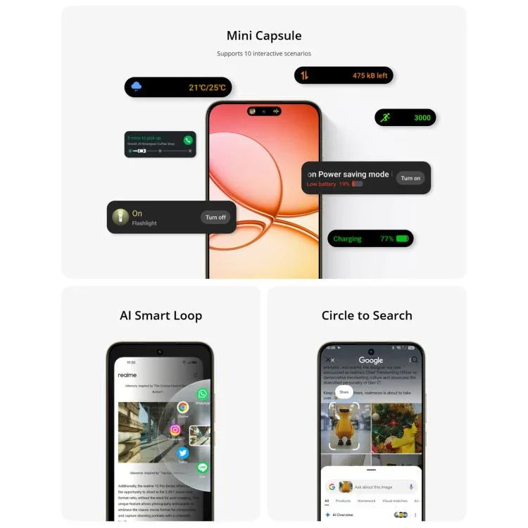 Realme 15T, 12GB+256GB, สแกนลายนิ้วมือบนหน้าจอ, 6.57 นิ้ว Realme UI 6.0 Android 15 MediaTek Dimensity 6400 Max Octa Core, NFC, เครือข่าย: 5G, 12GB+256GB