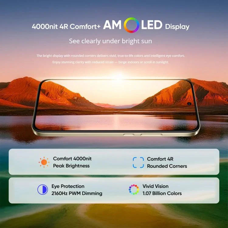 Realme 15T, 12GB+256GB, สแกนลายนิ้วมือบนหน้าจอ, 6.57 นิ้ว Realme UI 6.0 Android 15 MediaTek Dimensity 6400 Max Octa Core, NFC, เครือข่าย: 5G, 12GB+256GB
