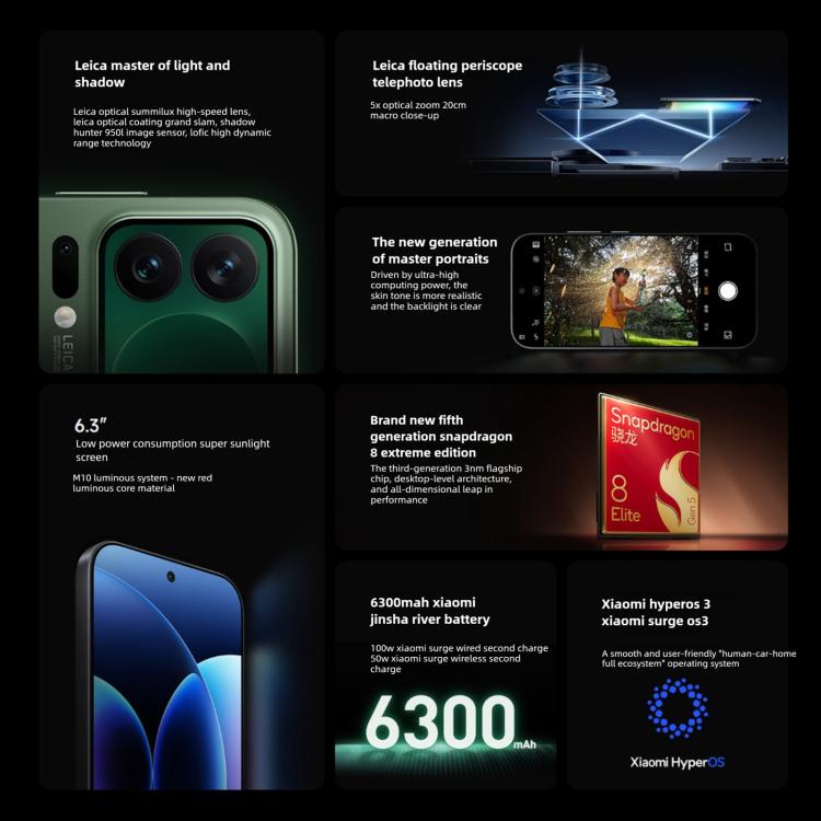 Xiaomi 17 Pro, 16GB+512GB, สแกนลายนิ้วมืออัลตราโซนิก 3D, จอ 6.3 นิ้ว Xiaomi HyperOS 3 Snapdragon 8 Elite Gen 5 Octa Core, NFC, เครือข่าย: 5G, 16GB+512GB