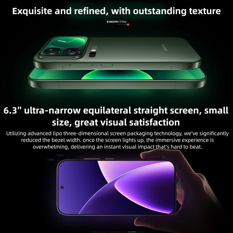 Xiaomi 17 Pro, 16GB+512GB, สแกนลายนิ้วมืออัลตราโซนิก 3D, จอ 6.3 นิ้ว Xiaomi HyperOS 3 Snapdragon 8 Elite Gen 5 Octa Core, NFC, เครือข่าย: 5G, 16GB+512GB