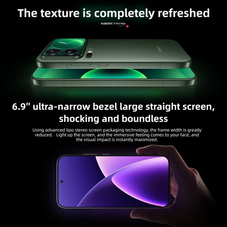 Xiaomi 17 Pro Max, 16GB+1TB, สแกนลายนิ้วมืออัลตราโซนิก 3D, จอ 6.9 นิ้ว + 2.9 นิ้ว Xiaomi HyperOS 3 Snapdragon 8 Elite Gen 5 Octa Core, NFC, เครือข่าย: 5G, 16GB+1TB