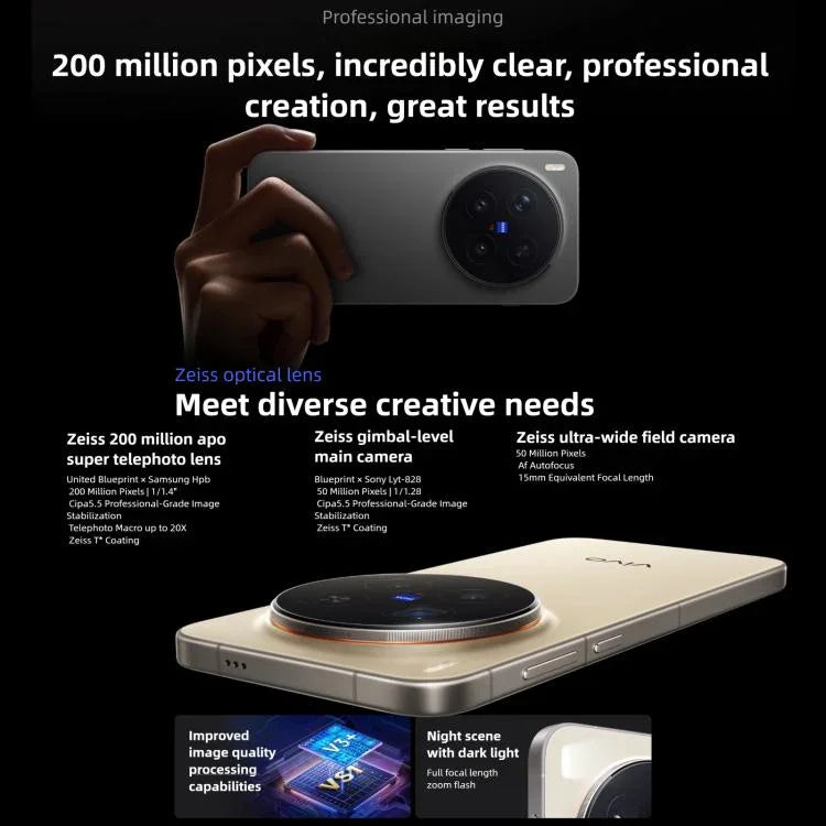 vivo X300 Pro, 12GB+256GB, จอ 6.78 นิ้ว OriginOS 6 Android 16 Dimensity 9500 Octa Core, OTG, NFC, เครือข่าย: 5G, 12GB+256GB