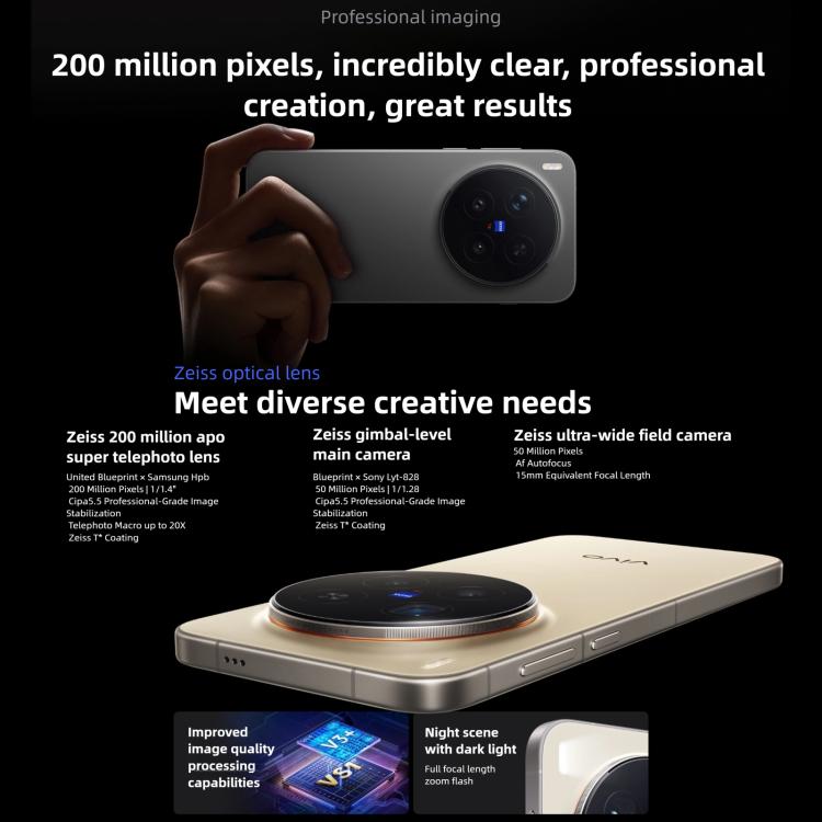 vivo X300 Pro, 16GB+1TB, จอ 6.78 นิ้ว OriginOS 6 Android 16 Dimensity 9500 Octa Core, OTG, NFC, เครือข่าย: 5G, 16GB+1TB