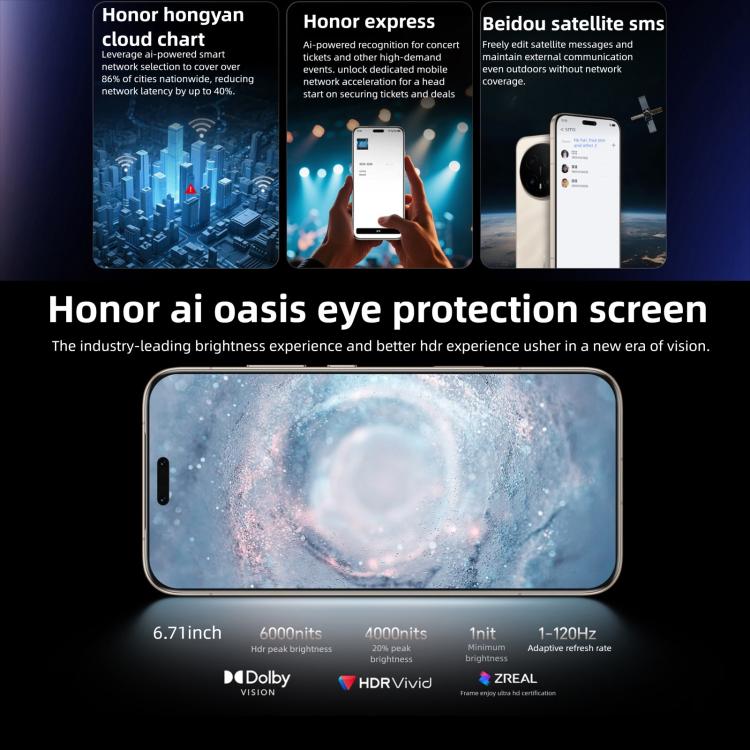Honor Magic8 Pro, 12GB+256GB, สแกนลายนิ้วมือบนหน้าจอ, 6.71 นิ้ว MagicOS 10.0 / Android 16 Snapdragon 8 Elite Gen 5 Octa Core, เครือข่าย: 5G, NFC, OTG, 12GB+256GB