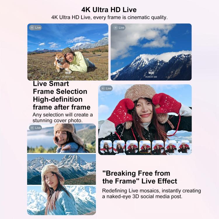 Honor 500, 12GB+512GB, สแกนลายนิ้วมือบนหน้าจอ, 6.55 นิ้ว MagicOS 10.0 / Android 16 Snapdragon 8s Gen 4 Octa Core, เครือข่าย: 5G, NFC, OTG, Honor 500, 12GB+512GB
