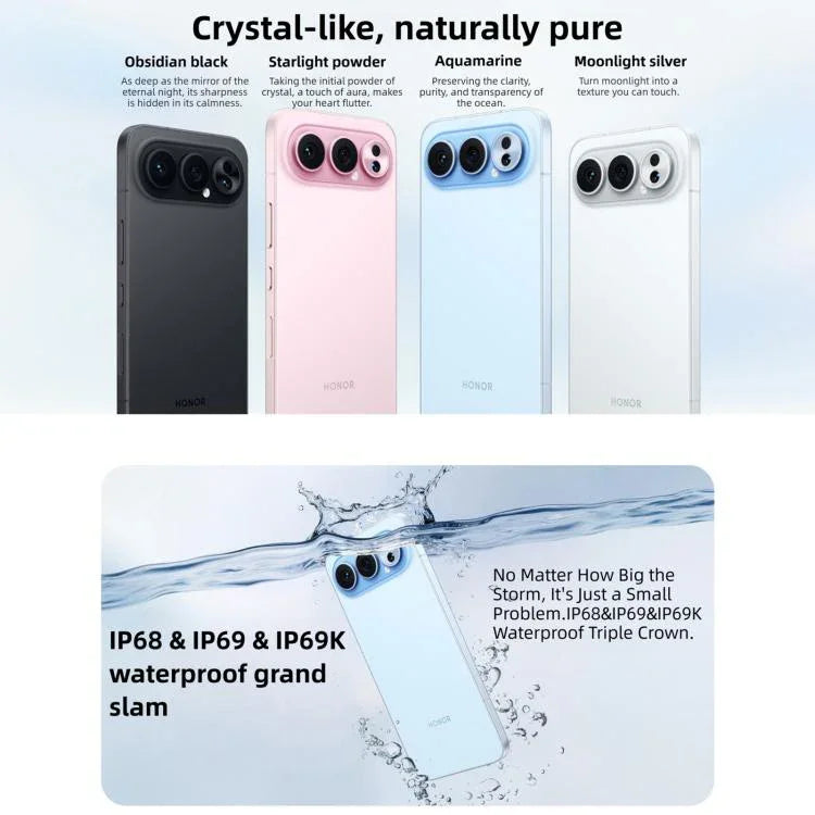 Honor 500 Pro, 16GB+512GB, สแกนลายนิ้วมือบนหน้าจอ, 6.55 นิ้ว MagicOS 10.0 / Android 16 Snapdragon 8 Elite Gen 4 Octa Core, เครือข่าย: 5G, NFC, OTG, Honor 500 Pro, 16GB+512GB