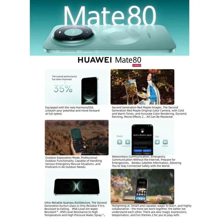 HUAWEI Mate 80, 12GB+256GB, สแกนลายนิ้วมือด้านข้าง, 6.75 นิ้ว HarmonyOS 6.0 Kirin 9020, NFC, OTG, ไม่รองรับ Google Play, 12GB+256GB