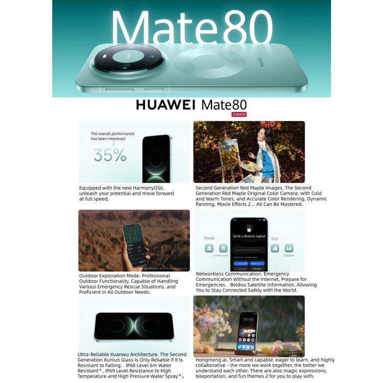 HUAWEI Mate 80, 12GB+512GB, สแกนลายนิ้วมือด้านข้าง, 6.75 นิ้ว HarmonyOS 6.0 Kirin 9020, NFC, OTG, ไม่รองรับ Google Play, 12GB+512GB
