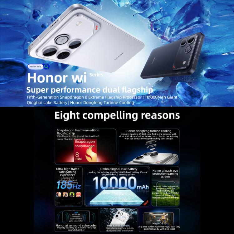 Honor WIN RT, 12GB+512GB, สแกนลายนิ้วมืออัลตราโซนิก 3D, แบตเตอรี่ 10000mAh, 6.83 นิ้ว MagicOS 10.0 / Android 16 Snapdragon 8 Elite Octa Core, เครือข่าย: 5G, NFC, OTG, 12GB+512GB