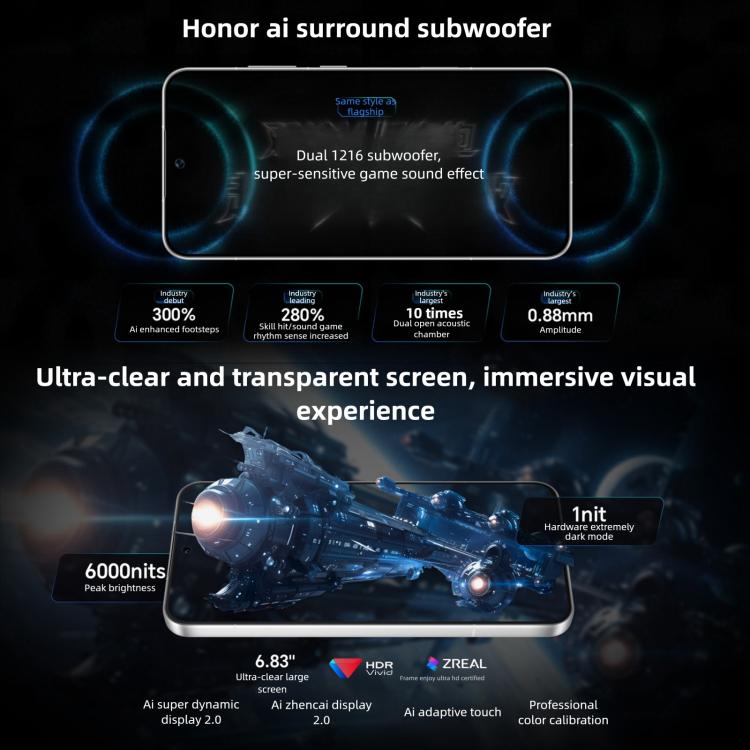 Honor WIN RT, 12GB+512GB, สแกนลายนิ้วมืออัลตราโซนิก 3D, แบตเตอรี่ 10000mAh, 6.83 นิ้ว MagicOS 10.0 / Android 16 Snapdragon 8 Elite Octa Core, เครือข่าย: 5G, NFC, OTG, 12GB+512GB