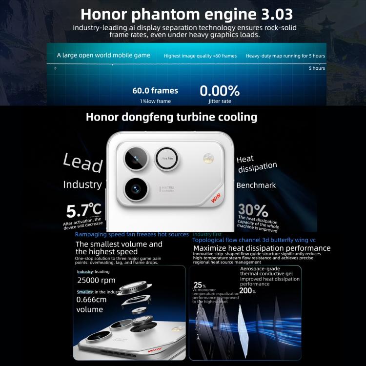 Honor WIN RT, 16GB+1TB, สแกนลายนิ้วมืออัลตราโซนิก 3D, แบตเตอรี่ 10000mAh, 6.83 นิ้ว MagicOS 10.0 / Android 16 Snapdragon 8 Elite Octa Core, เครือข่าย: 5G, NFC, OTG, 16GB+1TB
