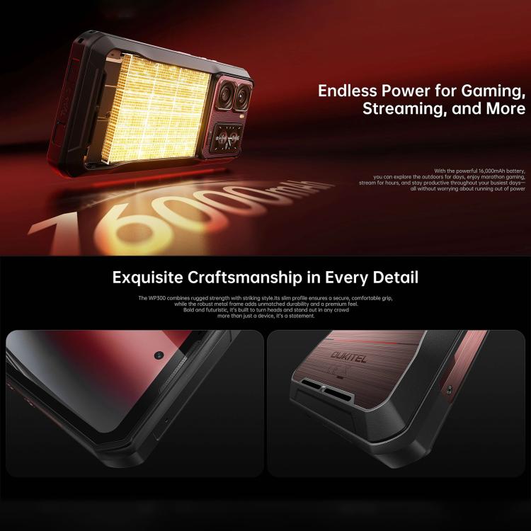 โทรศัพท์ Oukitel WP300 ทนทานพร้อมนาฬิกา, 12GB+512GB, 6.8 นิ้ว Android 15 MediaTek Dimensity 7050 Octa Core, NFC, OTG, เครือข่าย: 5G