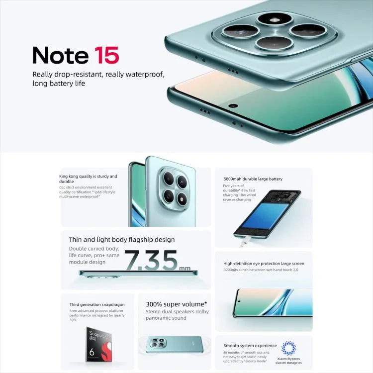 Xiaomi Redmi Note 15 5G, 8GB+128GB, 6.77 นิ้ว Xiaomi HyperOS 2 Snapdragon 6 Gen 3 Octa Core, เครือข่าย: 5G, 8GB+128GB