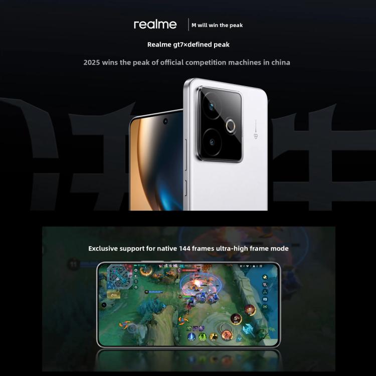 Realme GT7, 12GB+256GB, 6.8 นิ้ว Android 15 / Realme UI 6.0 MediaTek Dimensity 9400+ Octa Core, NFC, เครือข่าย: 5G, รองรับ Google Play, 12GB+512GB