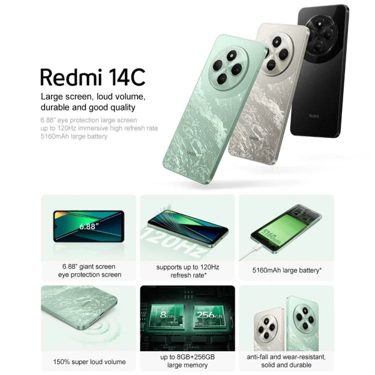 Xiaomi Redmi 14C, 4GB+64GB, 6.67 นิ้ว Xiaomi HyperOS MediaTek Helio G81-Ultra Octa Core, เครือข่าย: 4G, 4GB+64GB