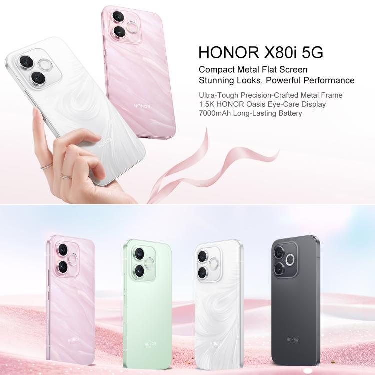 Honor X80i, 12GB+256GB, สแกนลายนิ้วมือบนหน้าจอ, 6.6 นิ้ว MagicOS 10.0 Android 16.0 Dimensity 6500 Elite Octa Core, เครือข่าย: 5G, OTG, NFC, 12GB+256GB