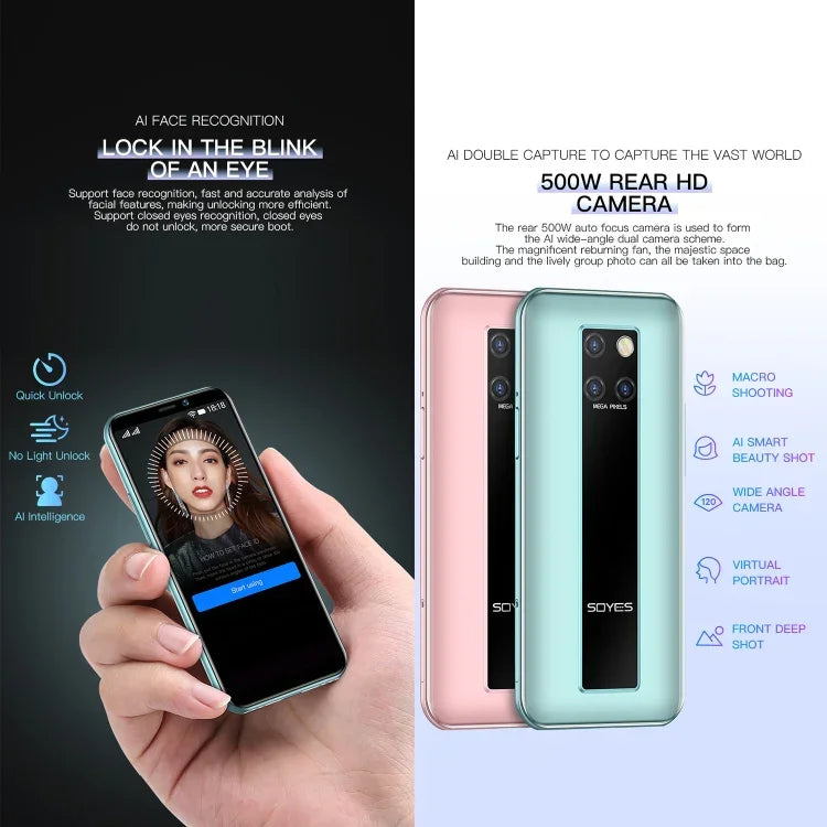 สแกนใบหน้า, โทรศัพท์ Android 9.0 ขนาด 3.46 นิ้ว MTK6739CW Quad Core สูงสุด 1.28GHz, ซิมคู่, บลูทูธ, WiFi, GPS, เครือข่าย: 4G, 3GB+64GB
