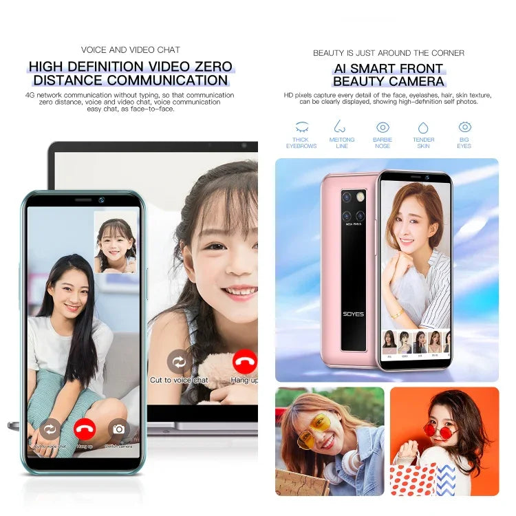 สแกนใบหน้า, โทรศัพท์ Android 9.0 ขนาด 3.46 นิ้ว MTK6739CW Quad Core สูงสุด 1.28GHz, ซิมคู่, บลูทูธ, WiFi, GPS, เครือข่าย: 4G, 3GB+64GB